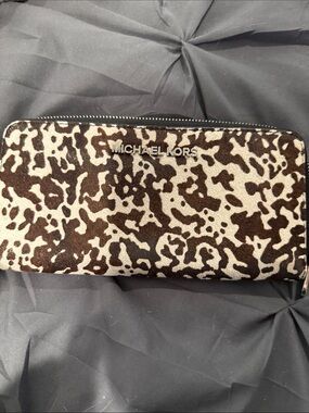 Michael Kors Brown and Cream Leopard Zip Wallet